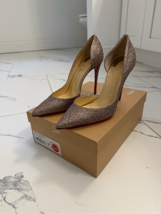 Christian Louboutin Shoes - Christian Louboutin Rose Gold Glitter Iriza 100 Pumps Size 38